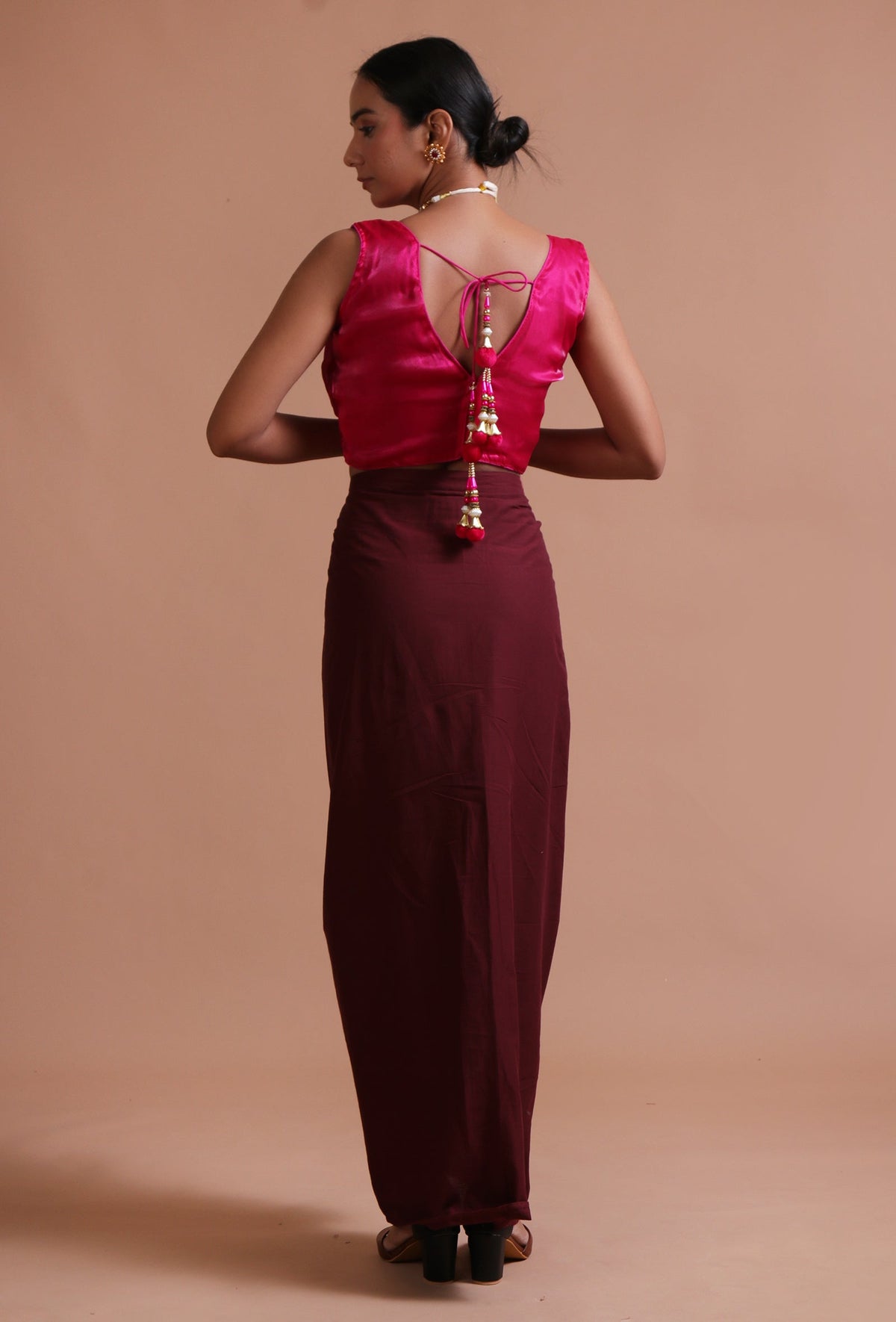 Dark Pink Color Organza Plain Blouse サイズ S