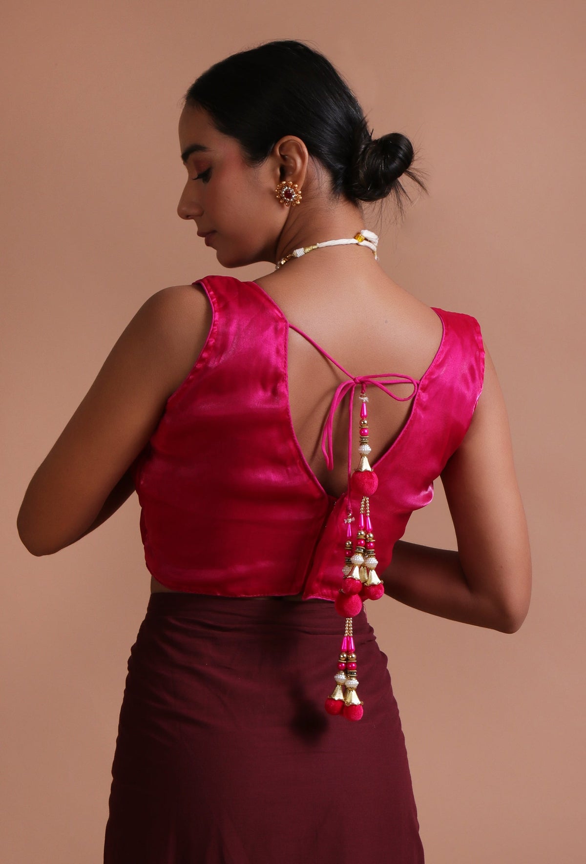 Dark Pink Color Organza Plain Blouse サイズ S