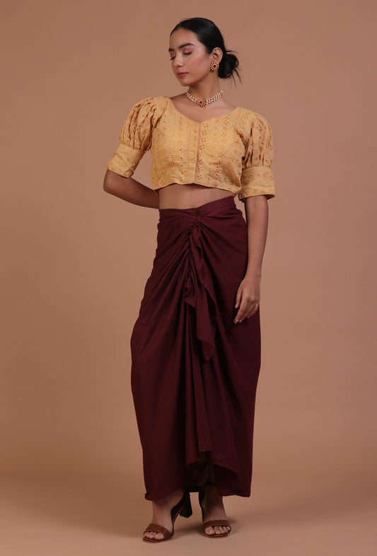 Golden Color Cotton Chikankari Blouse サイズ S
