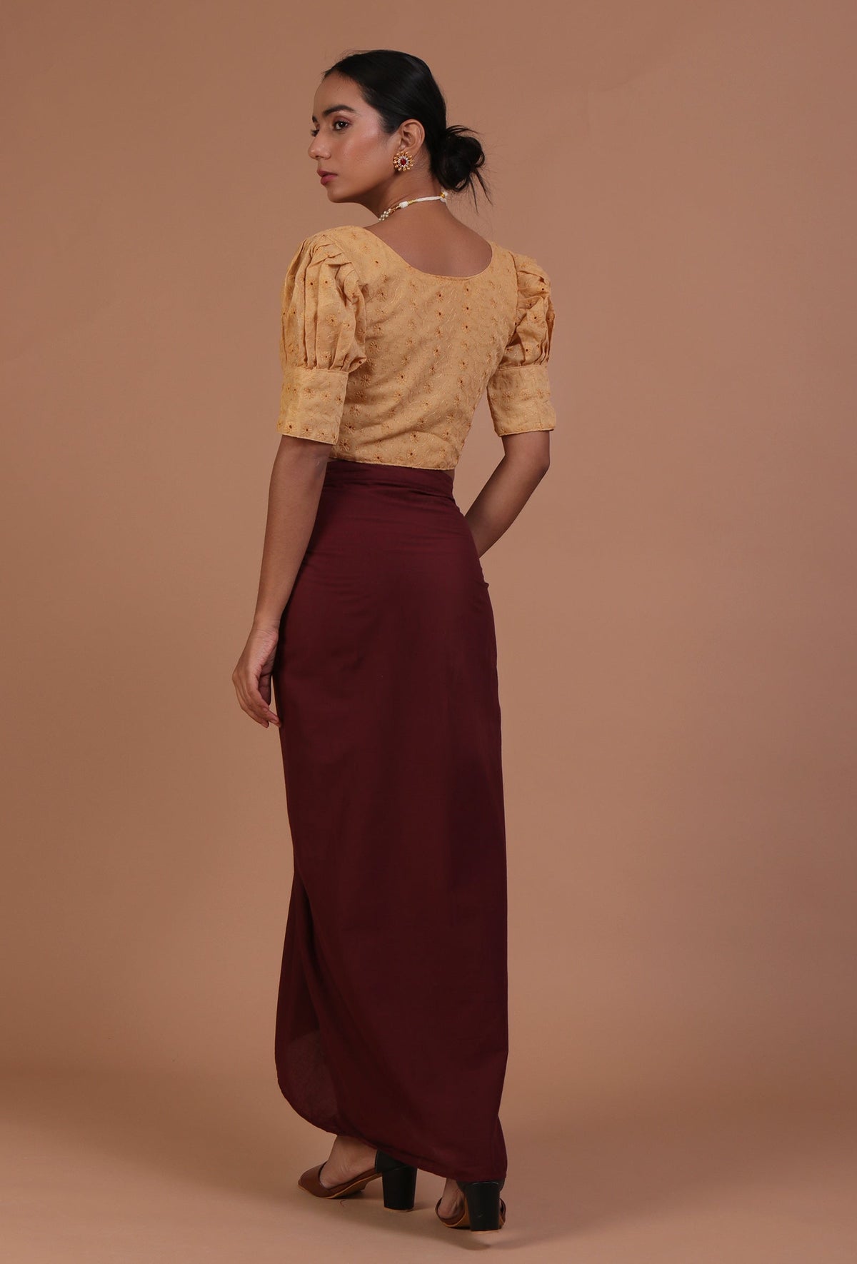 Golden Color Cotton Chikankari Blouse サイズ S