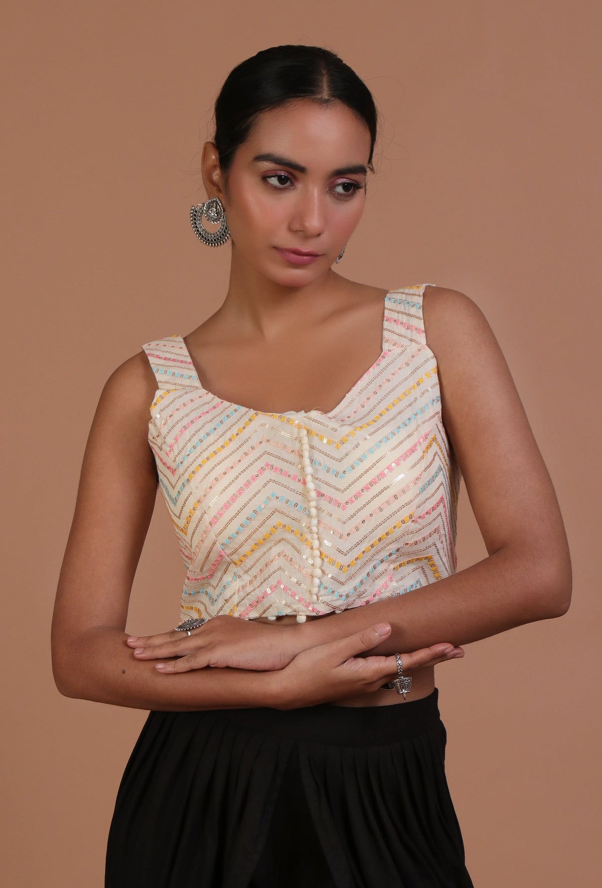 Off White Color Cotton Sitara Work Blouse サイズ S