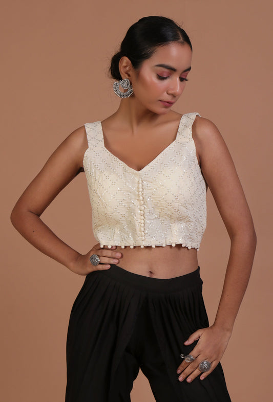 Off White Color Cotton Sitara Work Blouse サイズ S