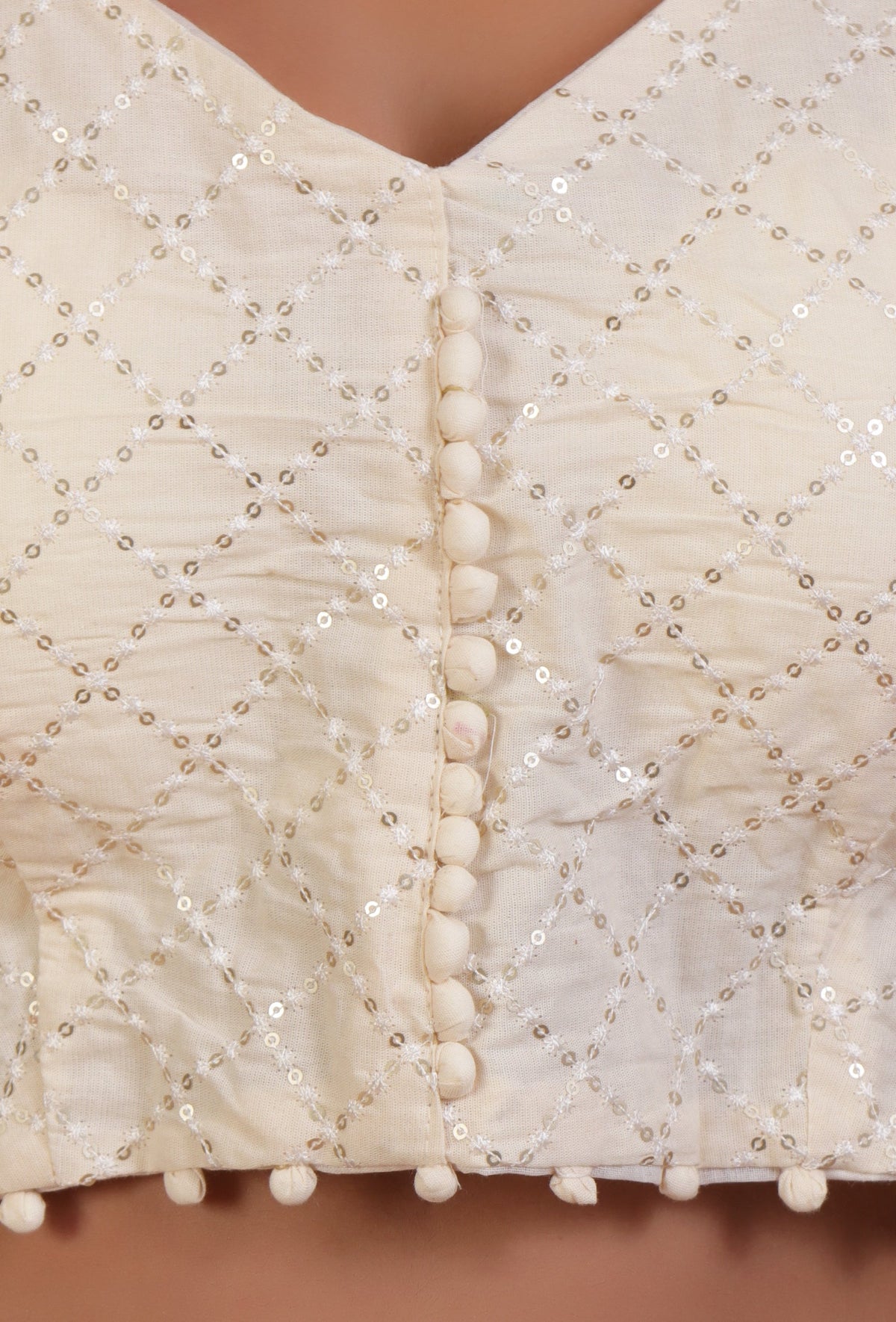 Off White Color Cotton Sitara Work Blouse サイズ S
