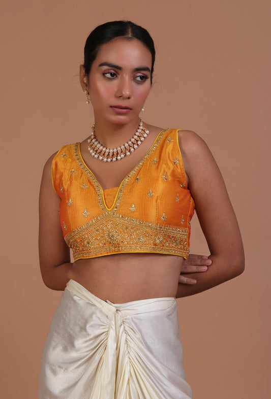 Yellow Color Raw Silk Embroidered Blouse サイズ S