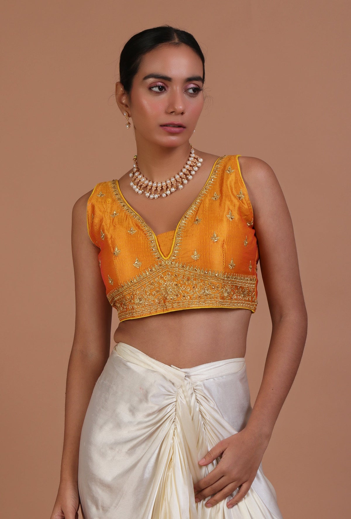 Yellow Color Raw Silk Embroidered Blouse サイズ S