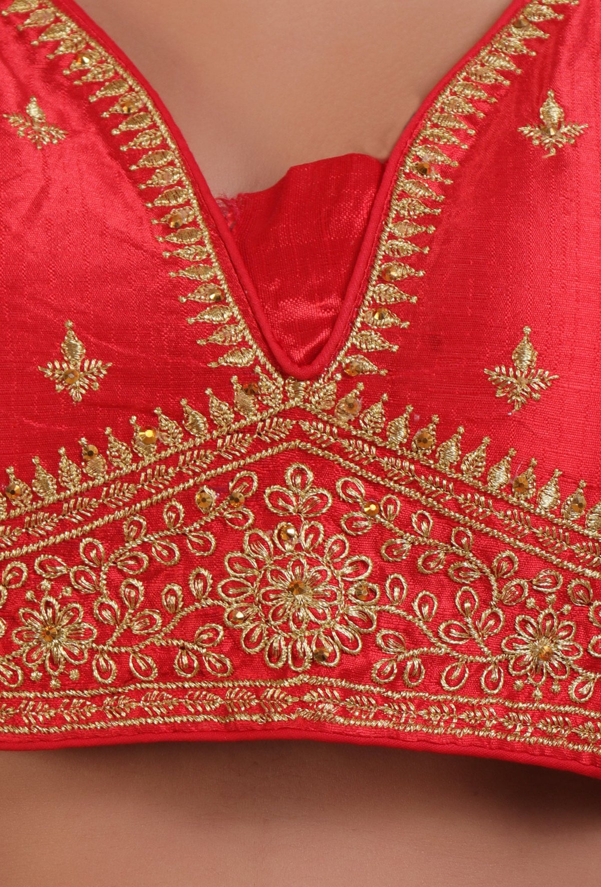 Red Color Raw Silk Embroidered Blouse サイズ S