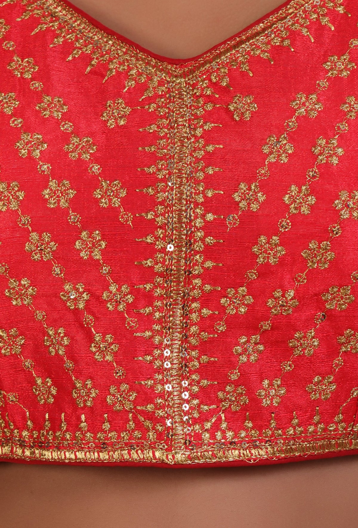 Red Color Raw Silk Embroidered Blouse サイズ S