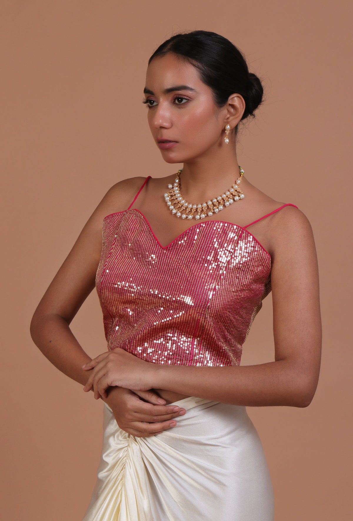 Light Pink Color Raw Silk Sitara Work Blouse サイズ S