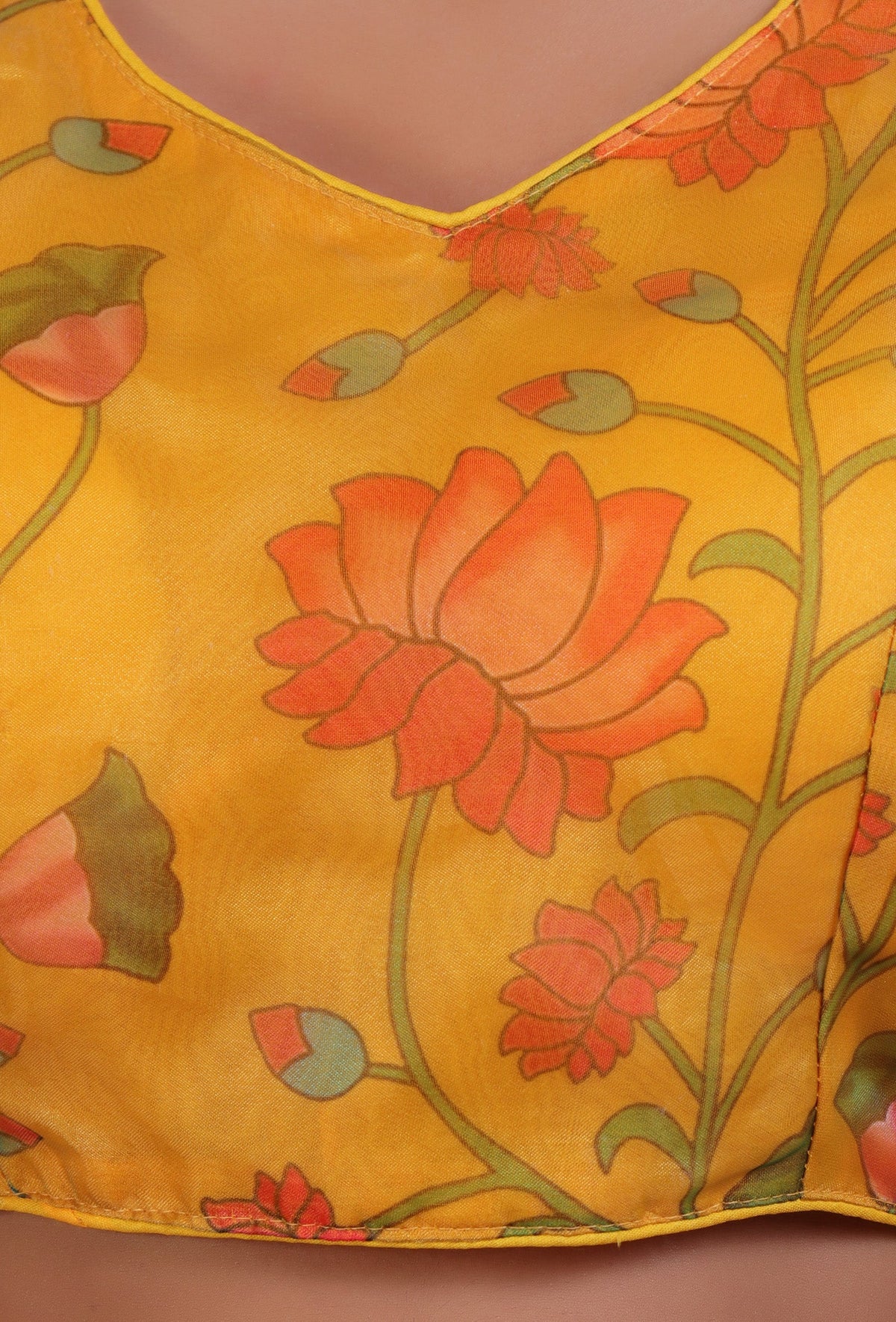 Mustard Yellow Color Organza Printed Blouse サイズ S