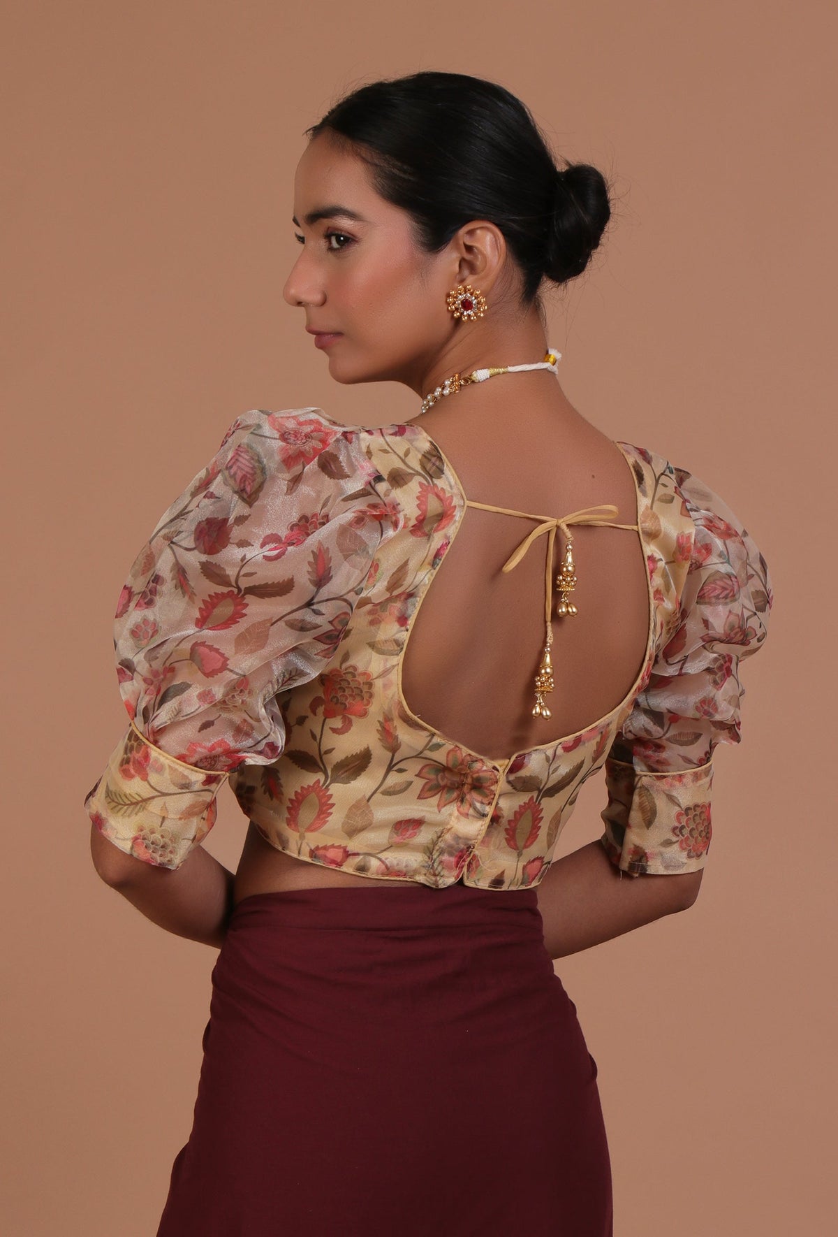 Yellow Color Organza Printed Blouse サイズ S