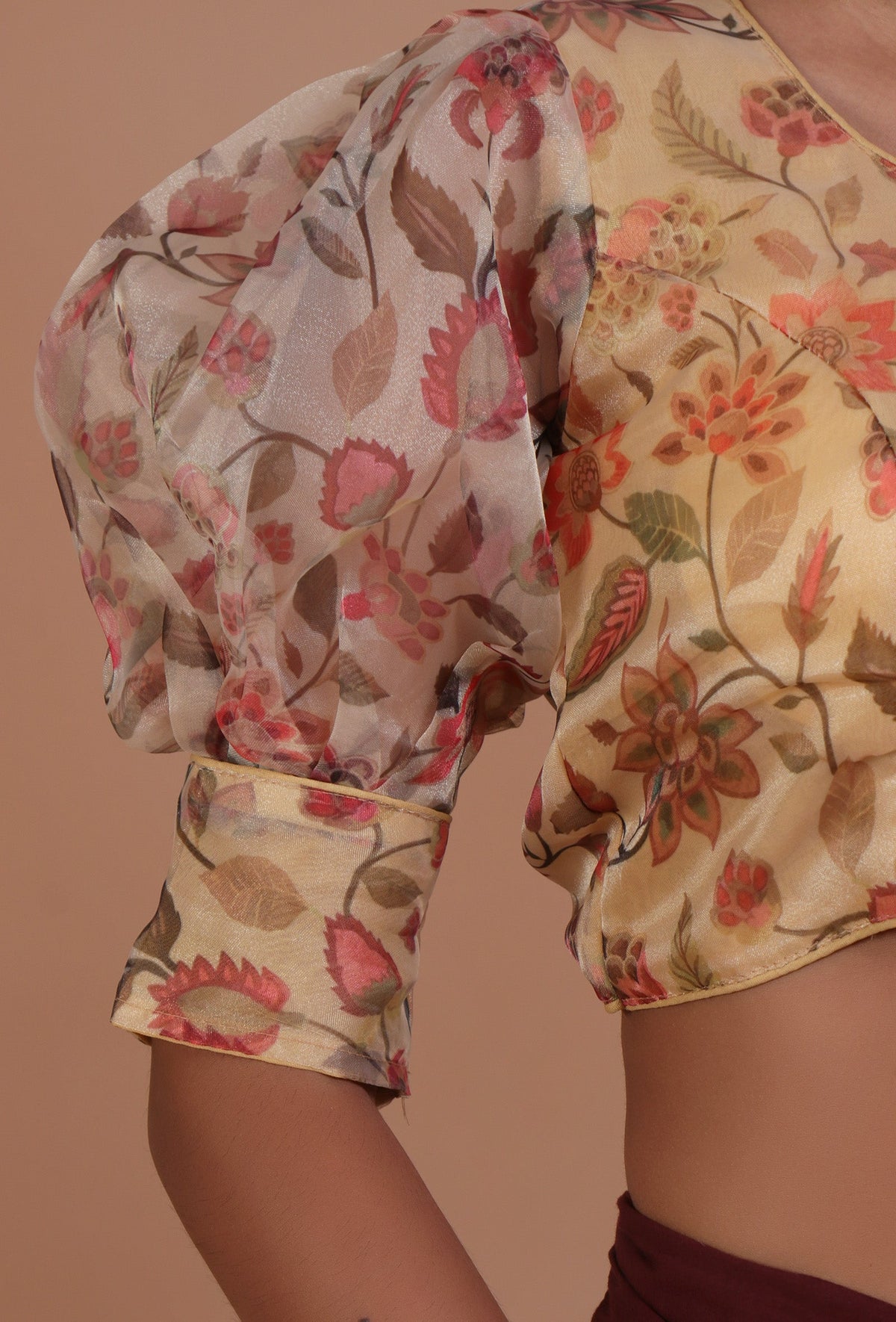 Yellow Color Organza Printed Blouse サイズ S