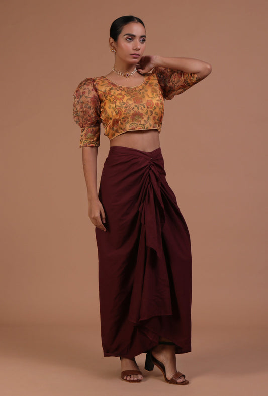 Yellow Color Organza Printed Blouse サイズ S