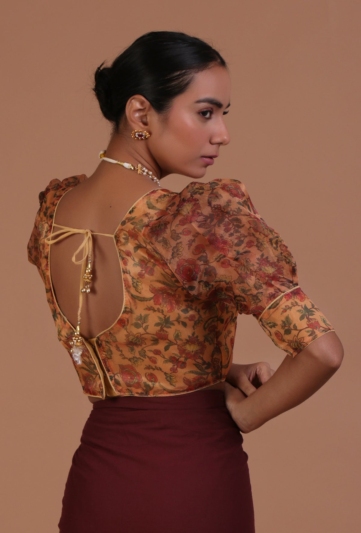 Yellow Color Organza Printed Blouse サイズ S