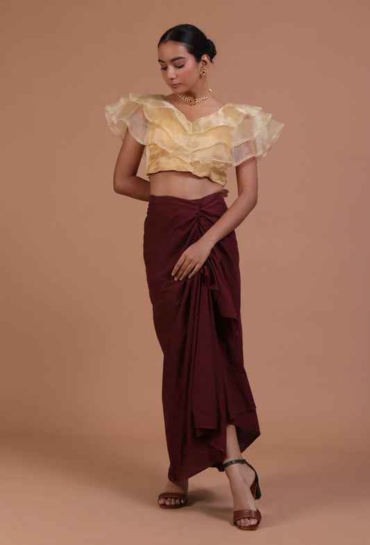 Golden Color Organza Plain Blouse サイズ S
