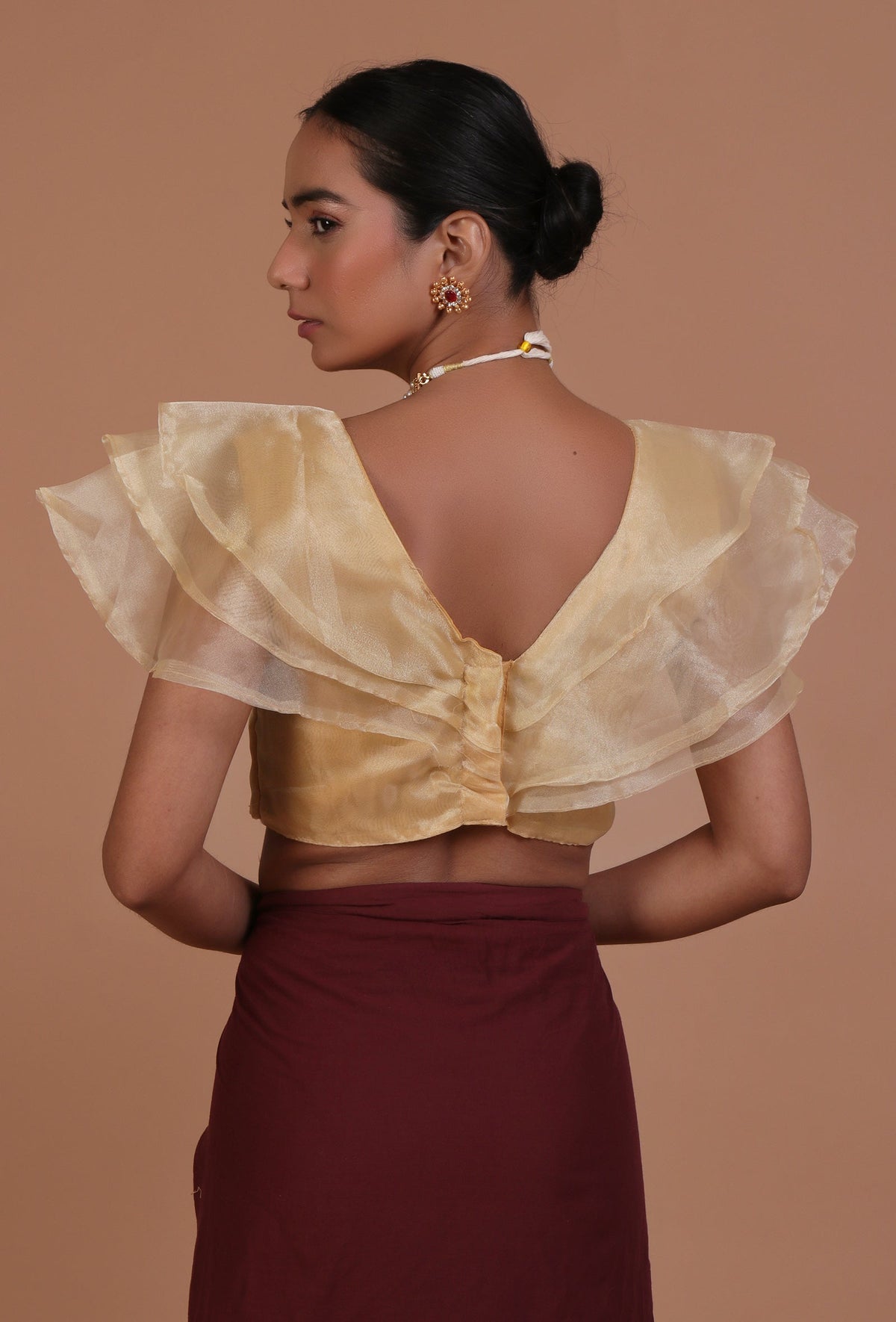 Golden Color Organza Plain Blouse サイズ S