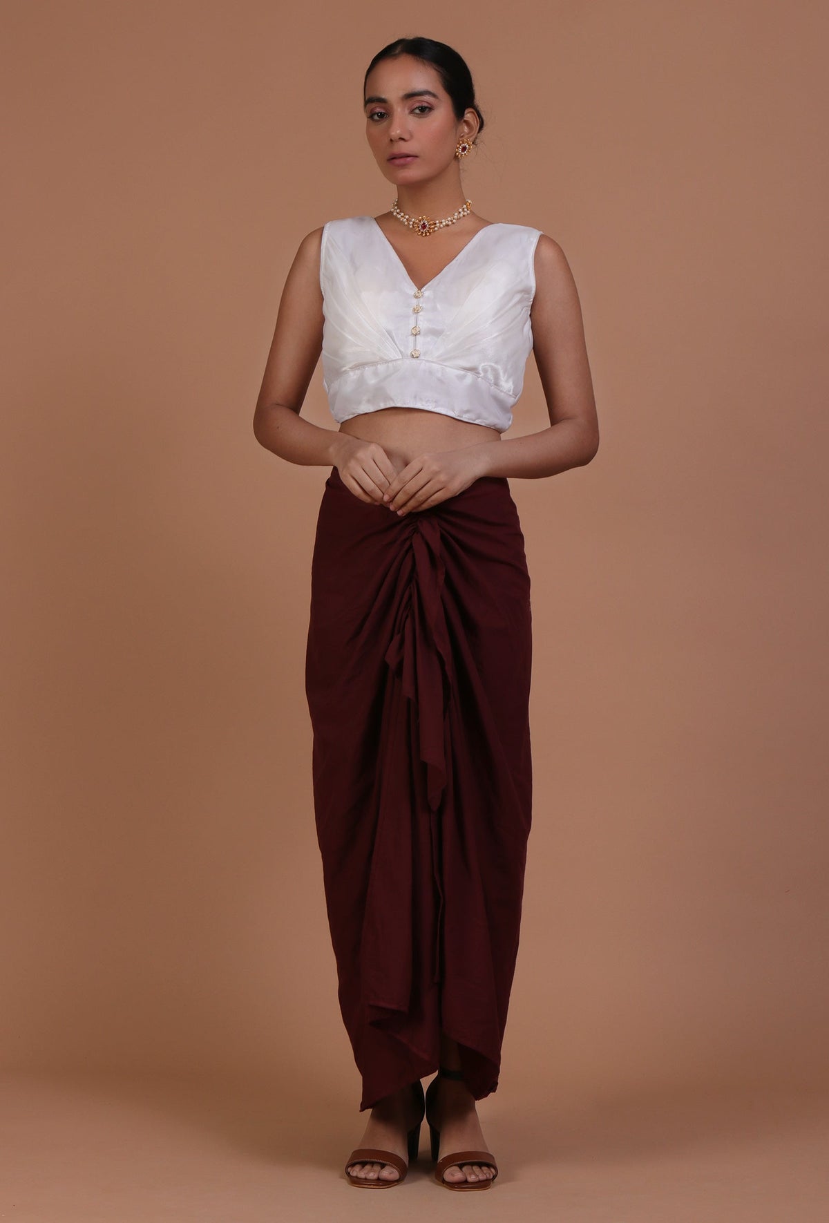 White Color Organza Plain Blouse サイズ S