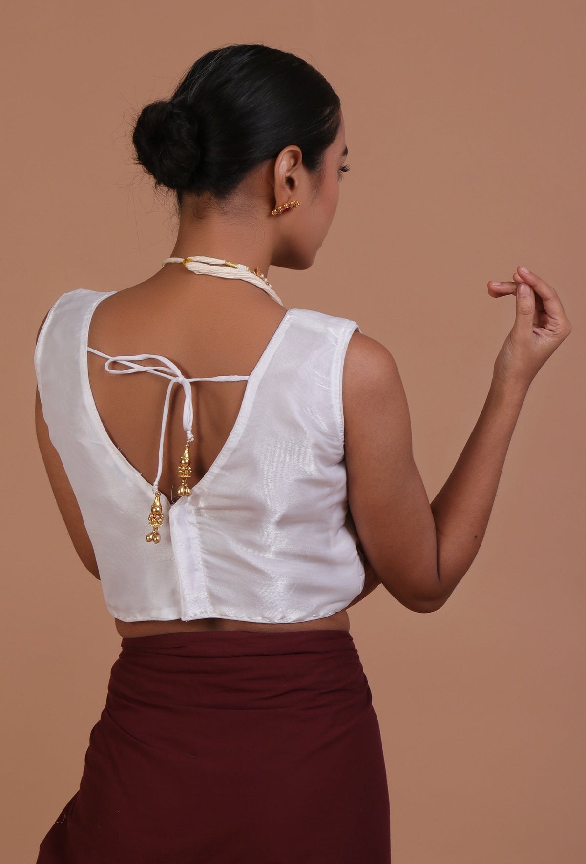 White Color Organza Plain Blouse サイズ S