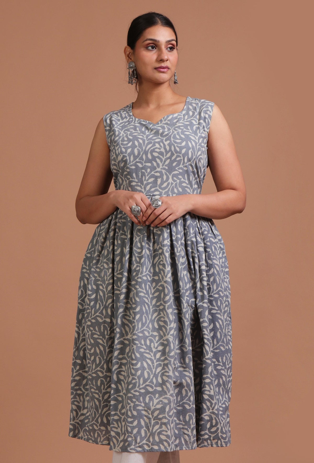 Grey Cotton Printed Dress サイズ S