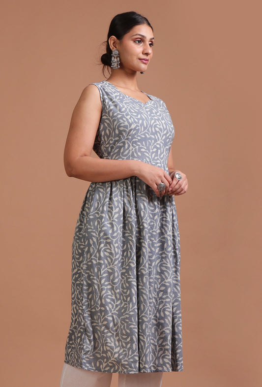 Grey Cotton Printed Dress サイズ S