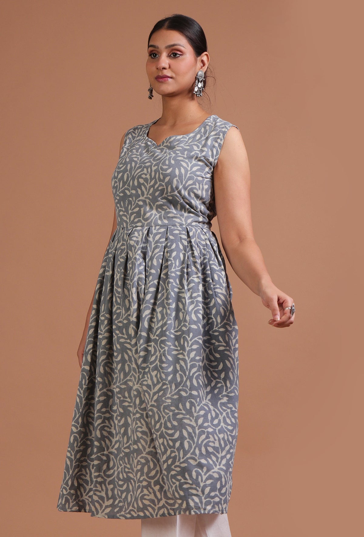 Grey Cotton Printed Dress サイズ S