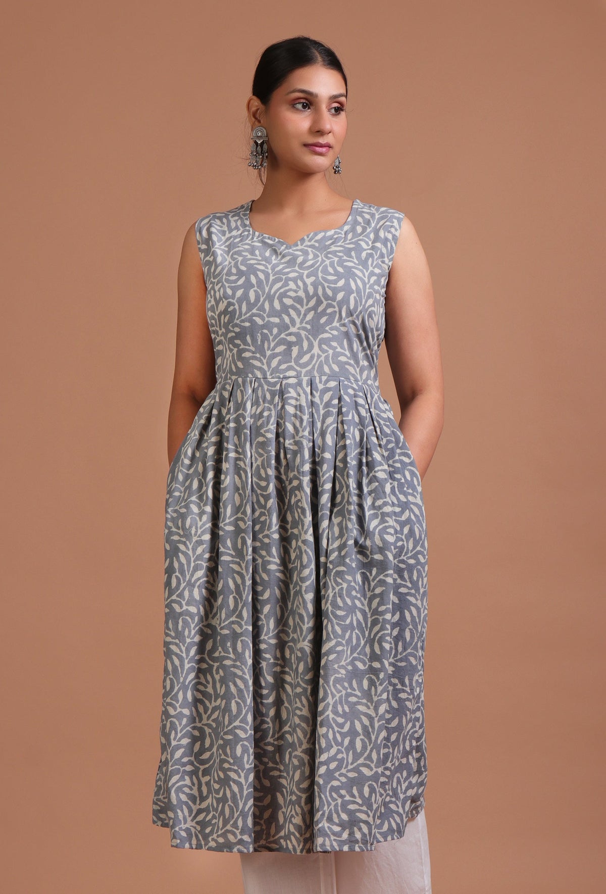 Grey Cotton Printed Dress サイズ S