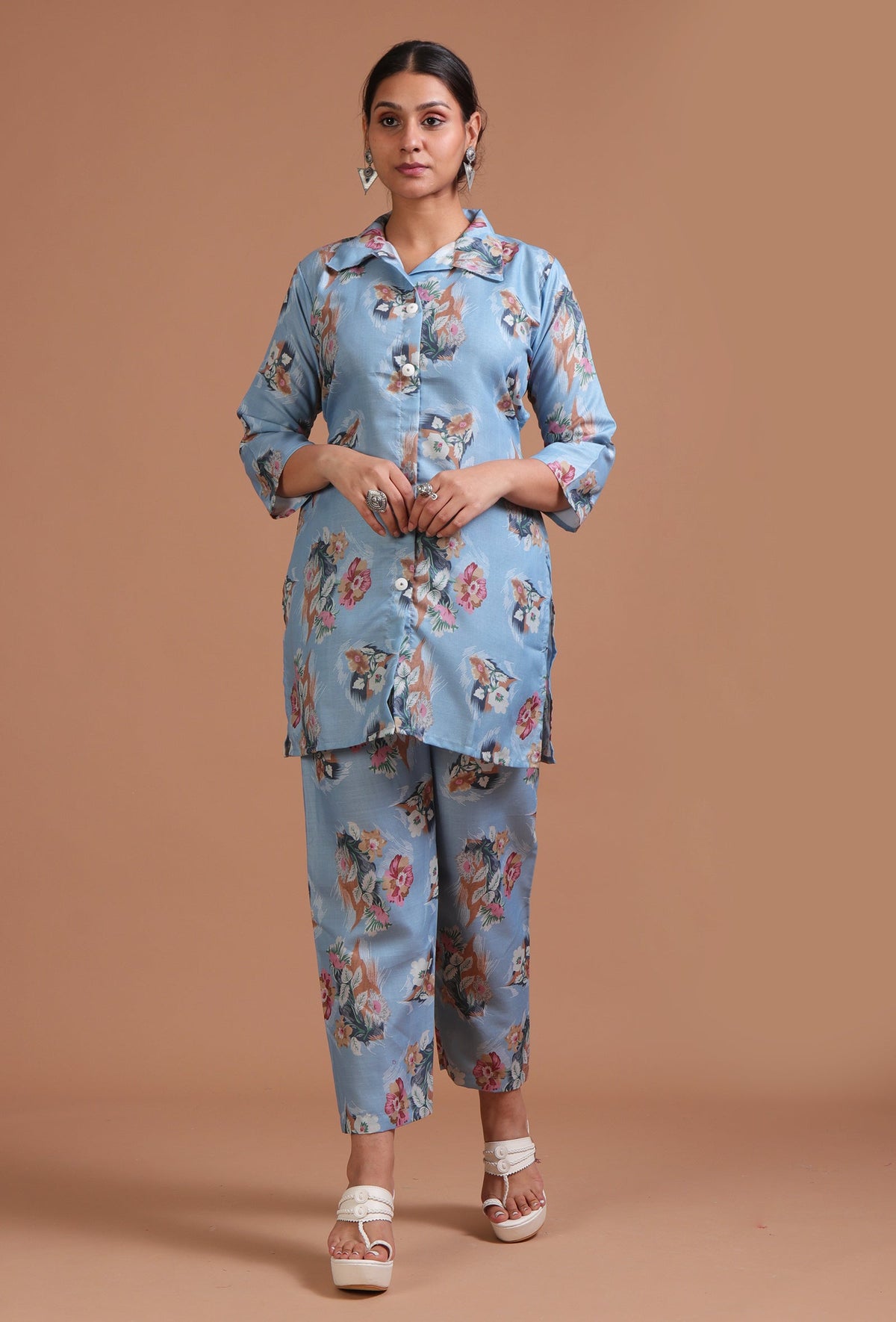 Set of 2: Sky Blue Cotton Digital Printed Kurta & Pant Set サイズ L