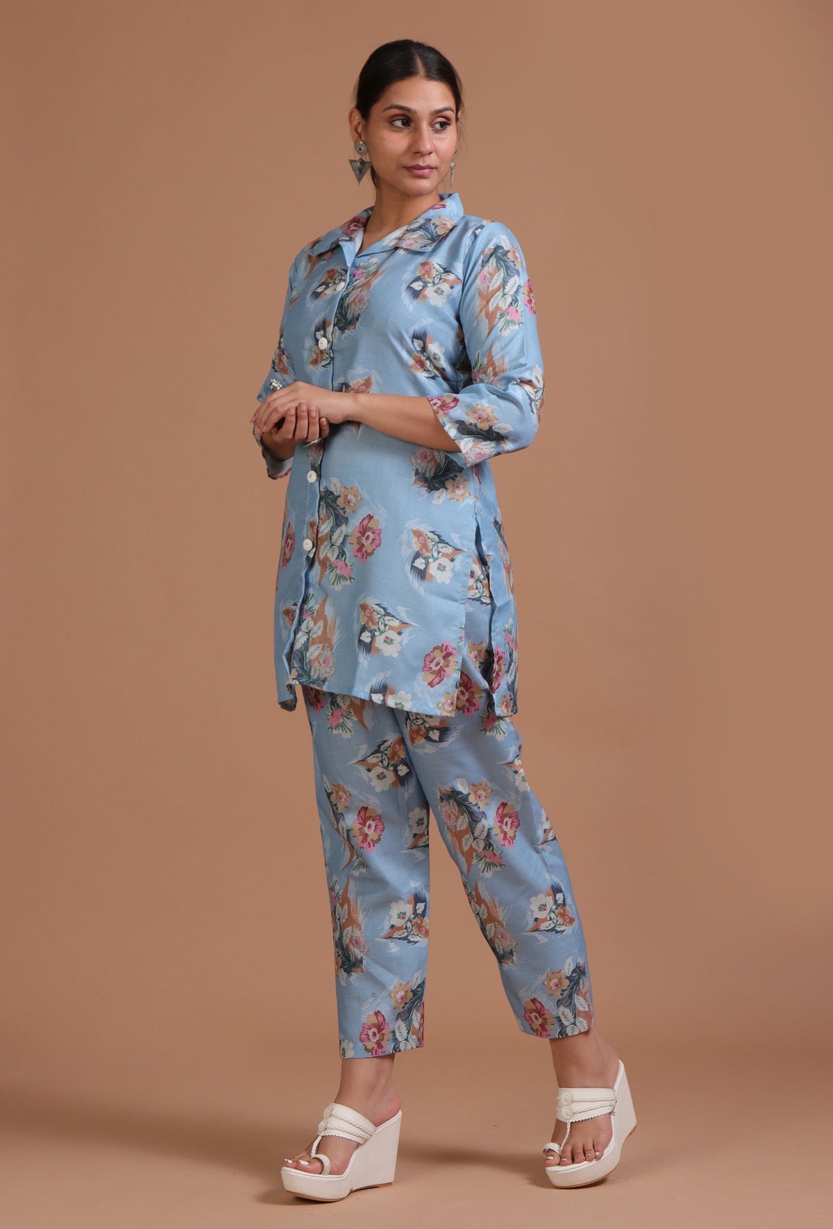 Set of 2: Sky Blue Cotton Digital Printed Kurta & Pant Set サイズ L