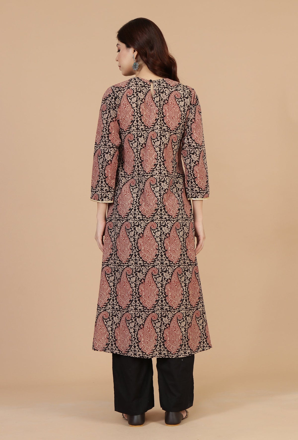 Set of 2: Baagh Print Gathered Dress with Lace & Handwork and Solid Black Cotton Pants パンツ M・ドレス XS