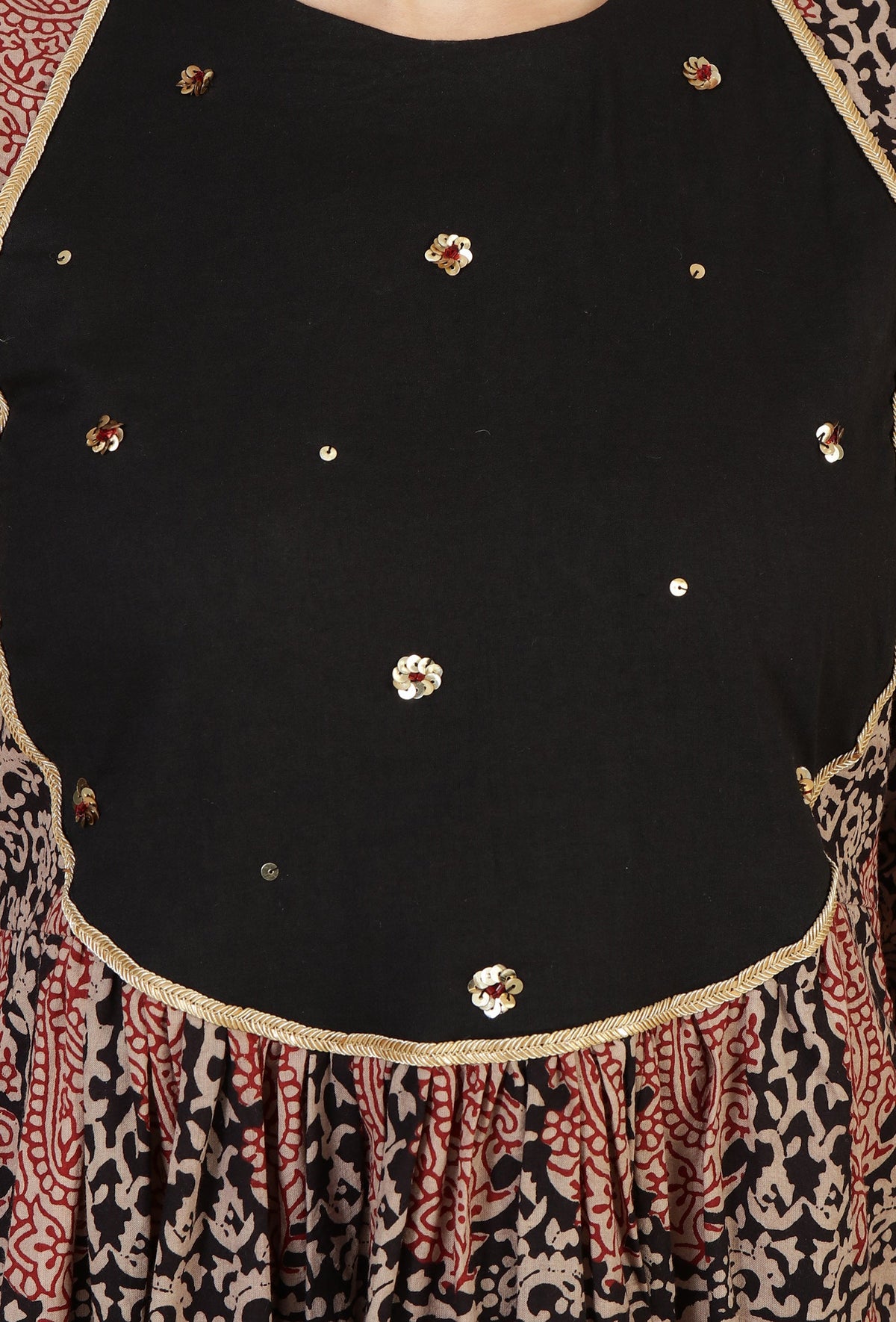 Baagh Print Gathered Dress with Lace & Handwork サイズ M