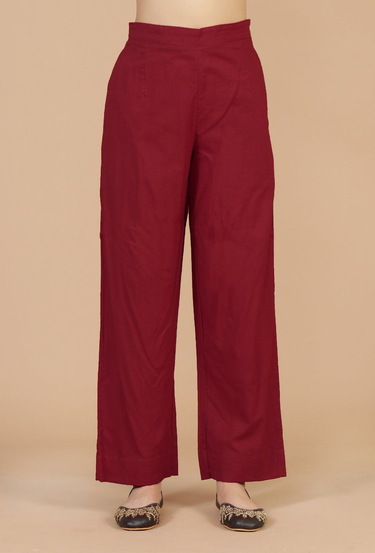 Set of 2: Red Flared Kurta with Baagh Block Print & Solid Cotton Pants クルタ S・パンツ XXXL