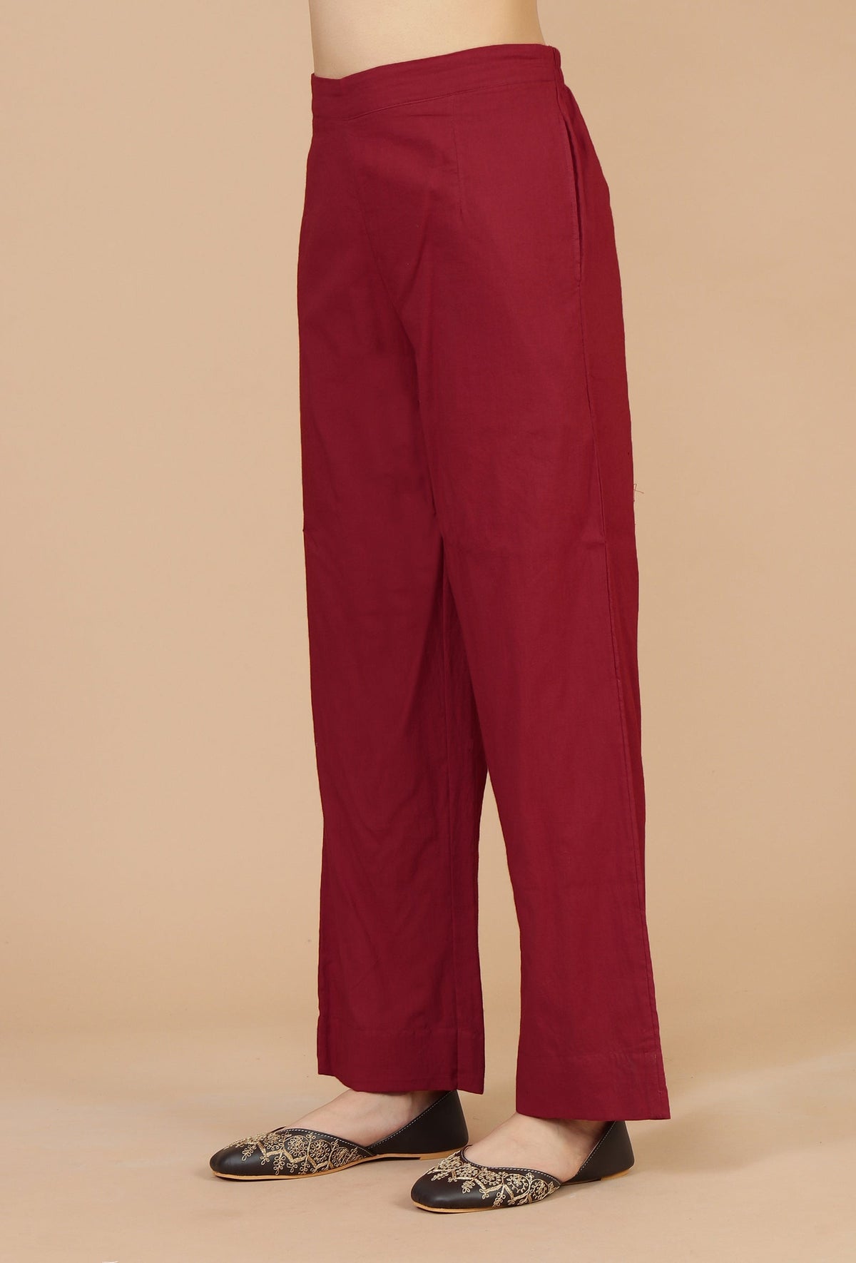Solid Red Cotton Straight Pant サイズ XS