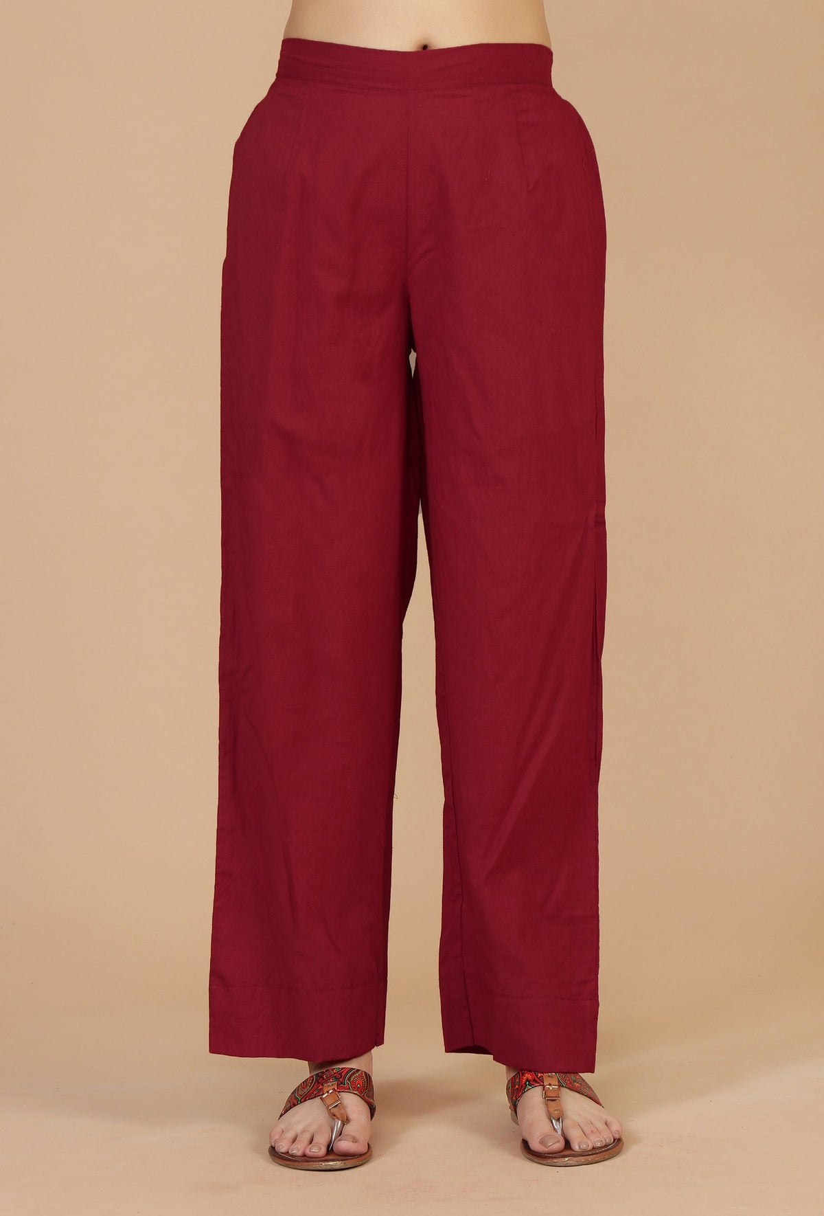Set of 2: Block Printed Kaftan Kurta with Red Cotton Pants クルタ M・パンツ XXXL