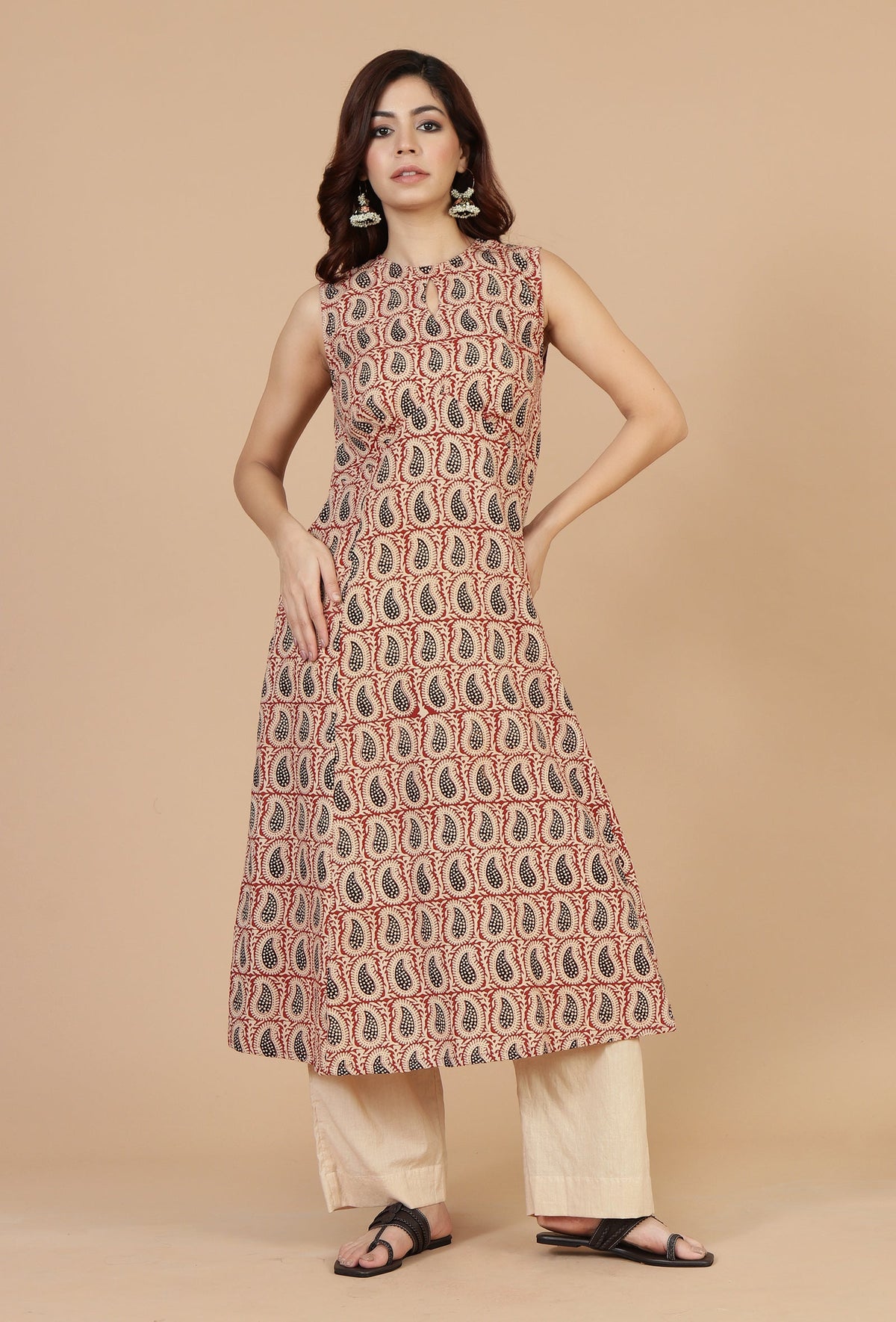 Baagh Hand Block Printed Sleeveless A-Line Kurta サイズ XS