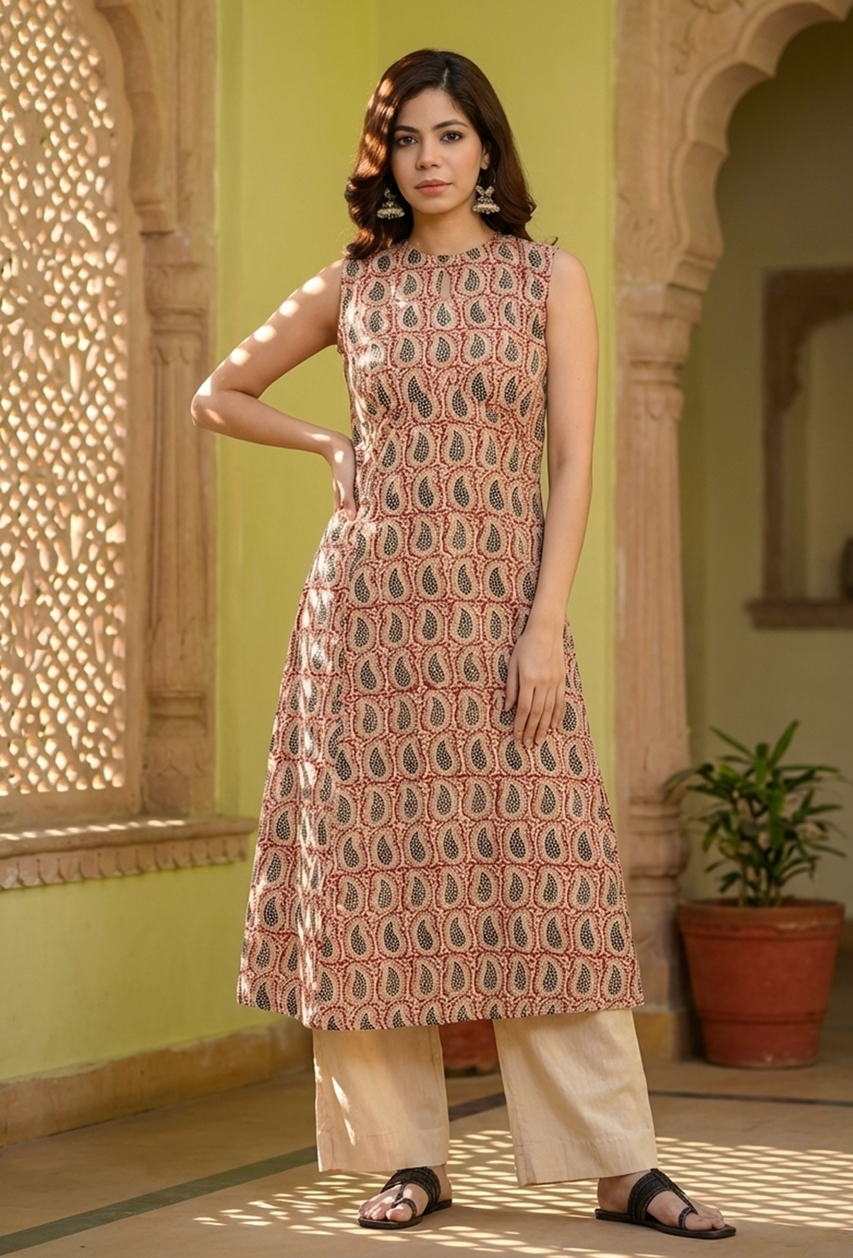 Baagh Hand Block Printed Sleeveless A-Line Kurta サイズ S