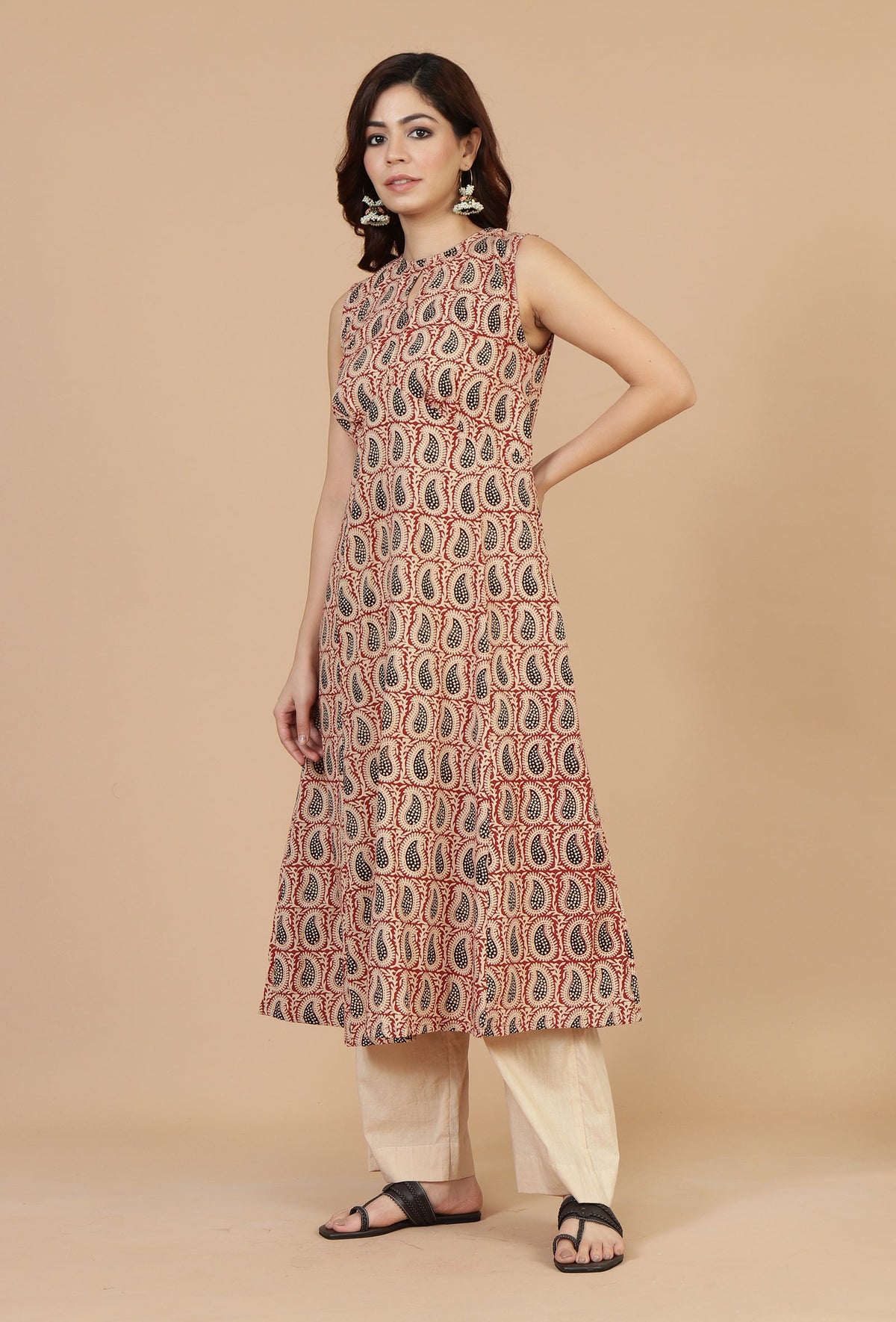 Baagh Hand Block Printed Sleeveless A-Line Kurta サイズ S