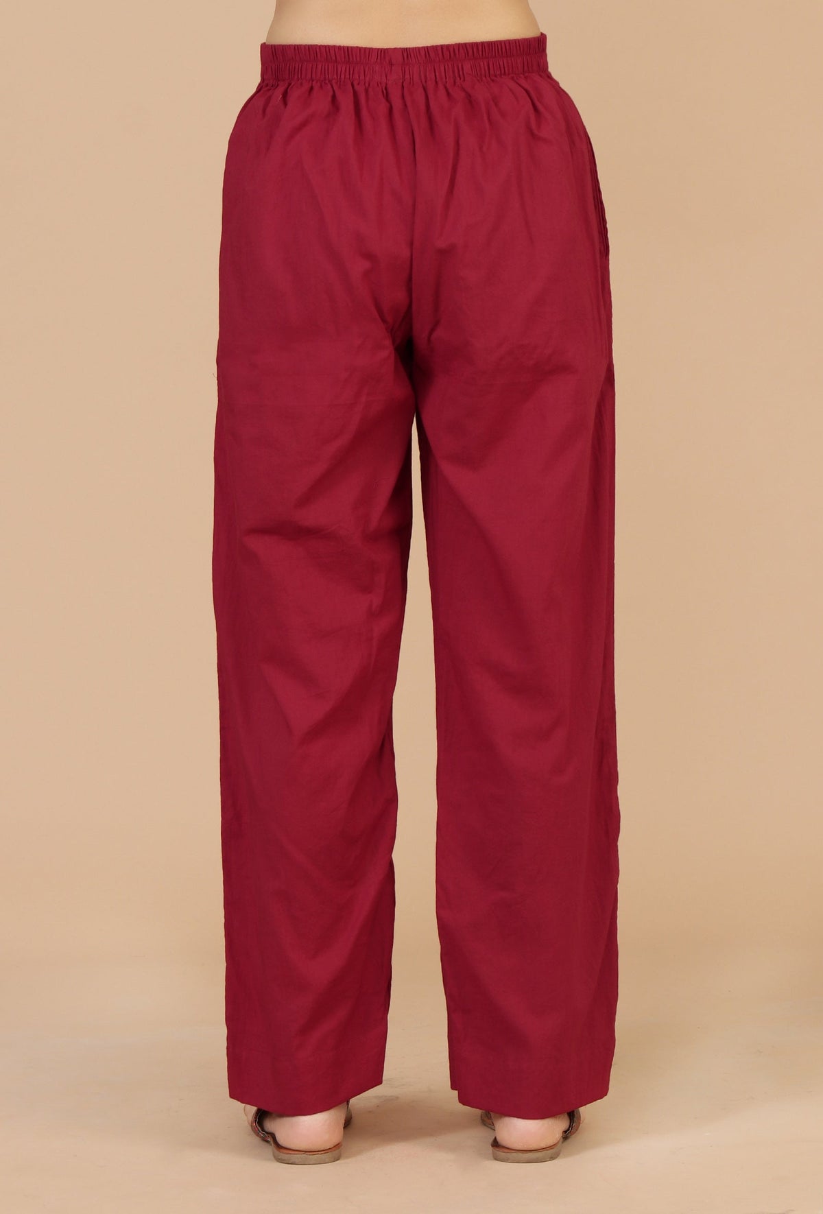 Set of 2: Maroon Printed Empire Kurta & Solid Cotton Pants クルタ L・パンツ S