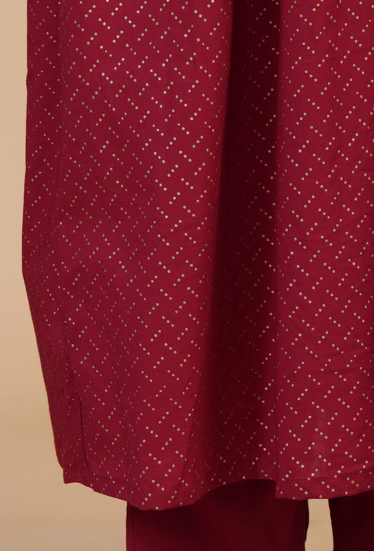 Maroon Handblock Printed Empire Kurta with Gota Detailing サイズ S