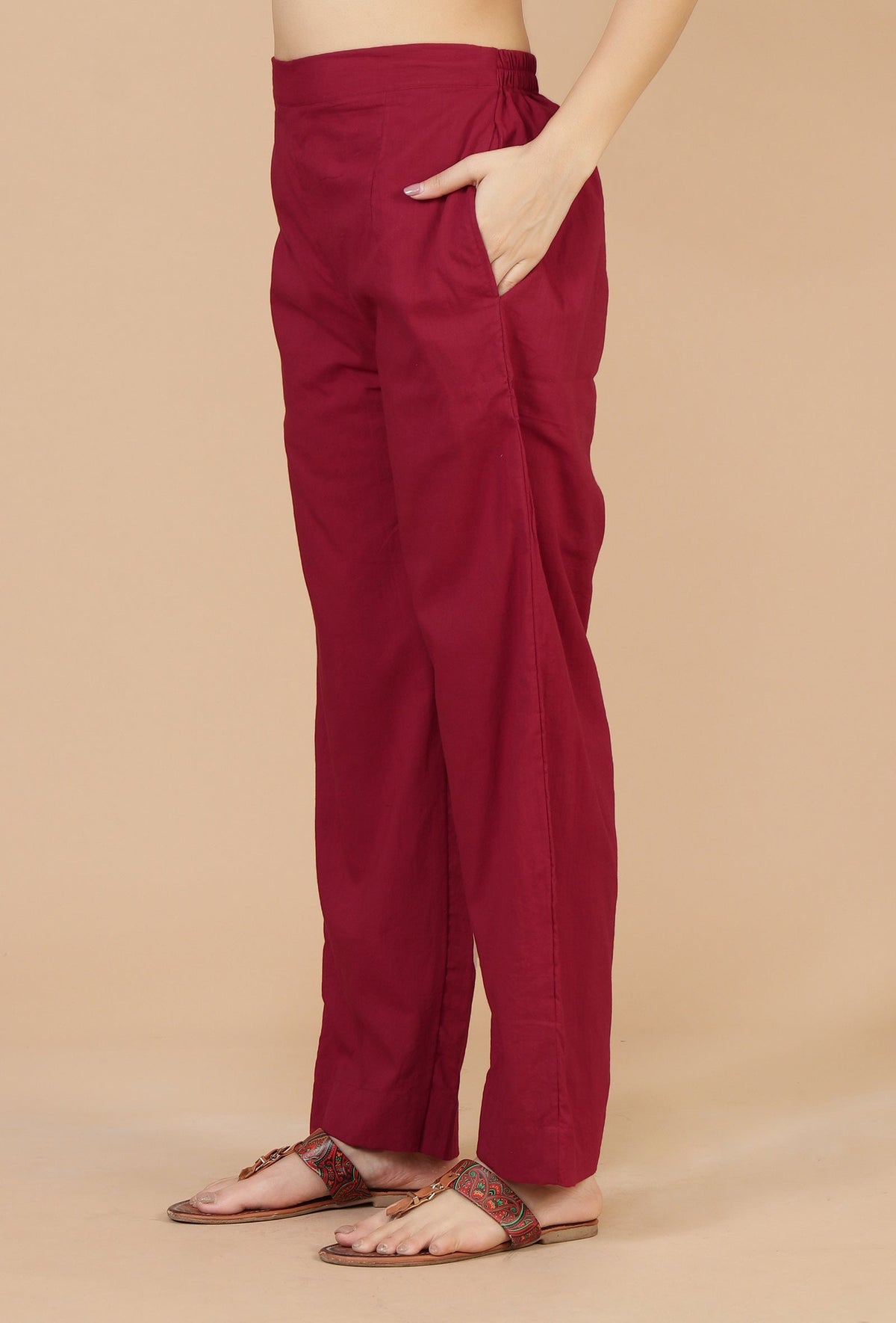 Maroon Straight Cotton Pants サイズ S