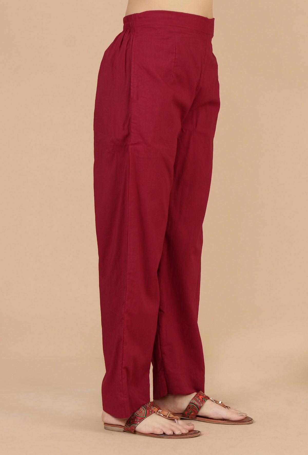 Maroon Straight Cotton Pants サイズ XXL