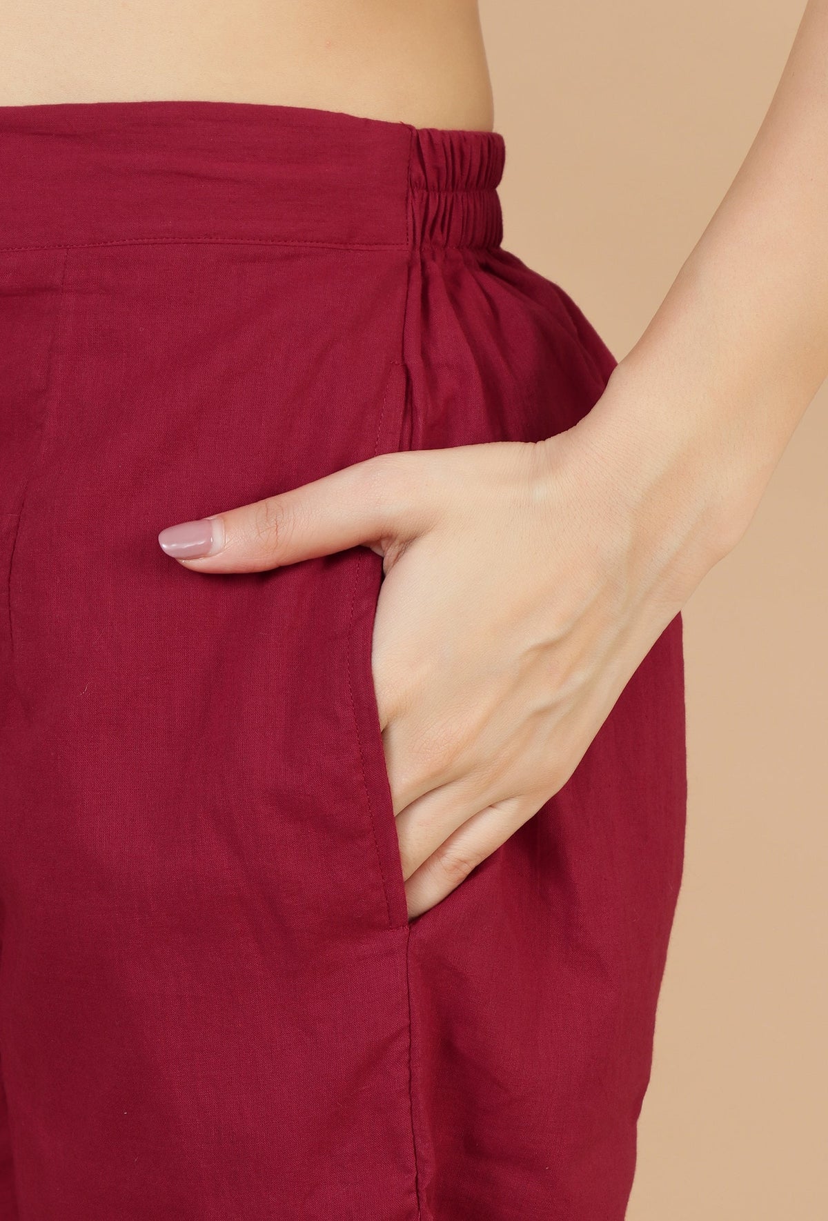 Maroon Straight Cotton Pants サイズ M
