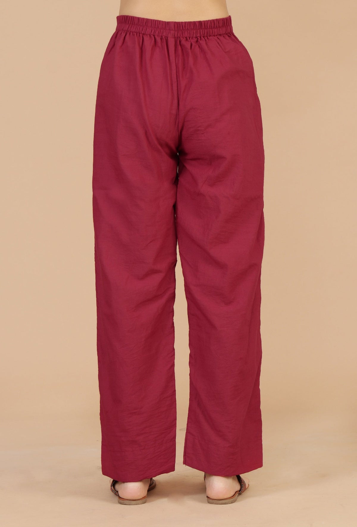 Set of 2: Maroon Floral Printed Flared Kurta with Gota Lace & Solid Cotton Pants クルタ XL・パンツ L