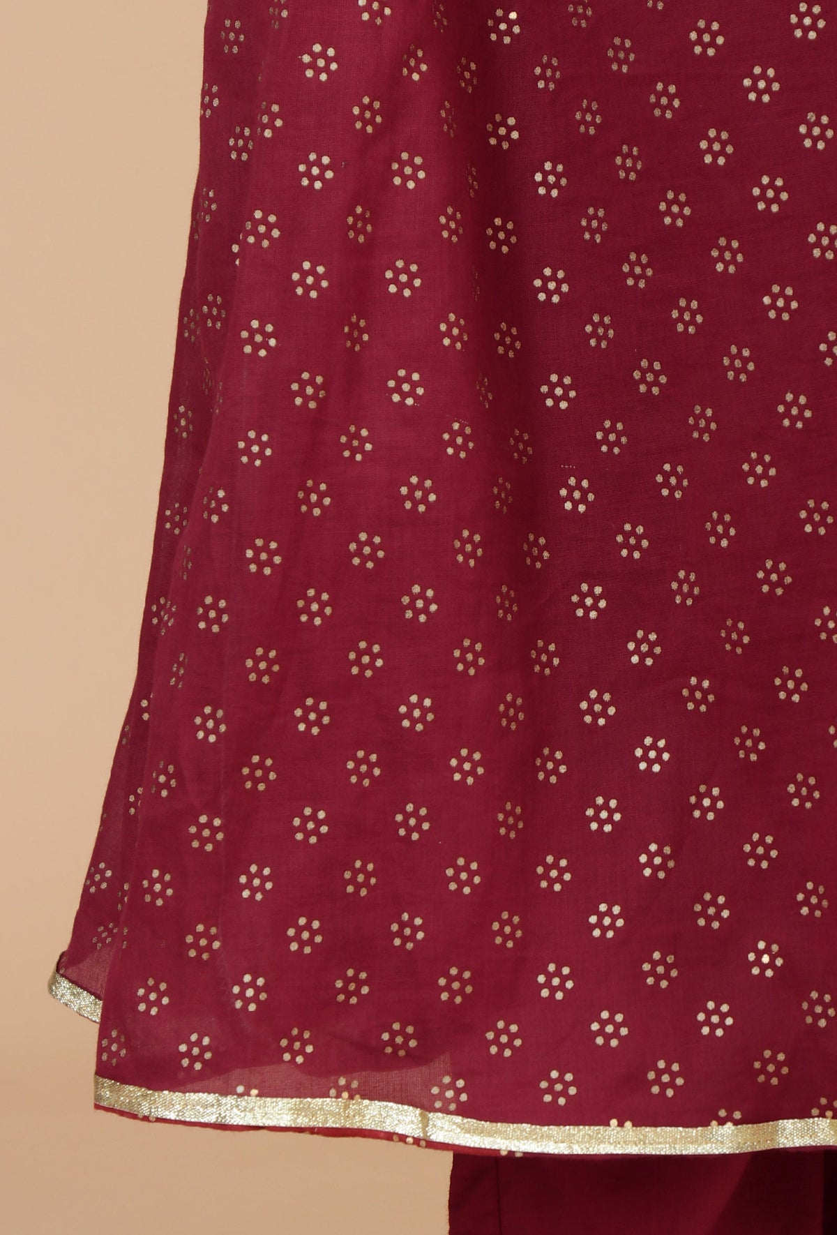 Maroon Floral Printed Flared Kurta with Gota Lace サイズ XL