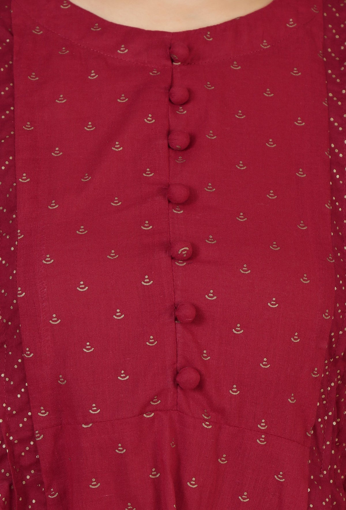 Maroon Cotton Printed Gathered Peplum Top with Side Tie-Ups サイズ XL