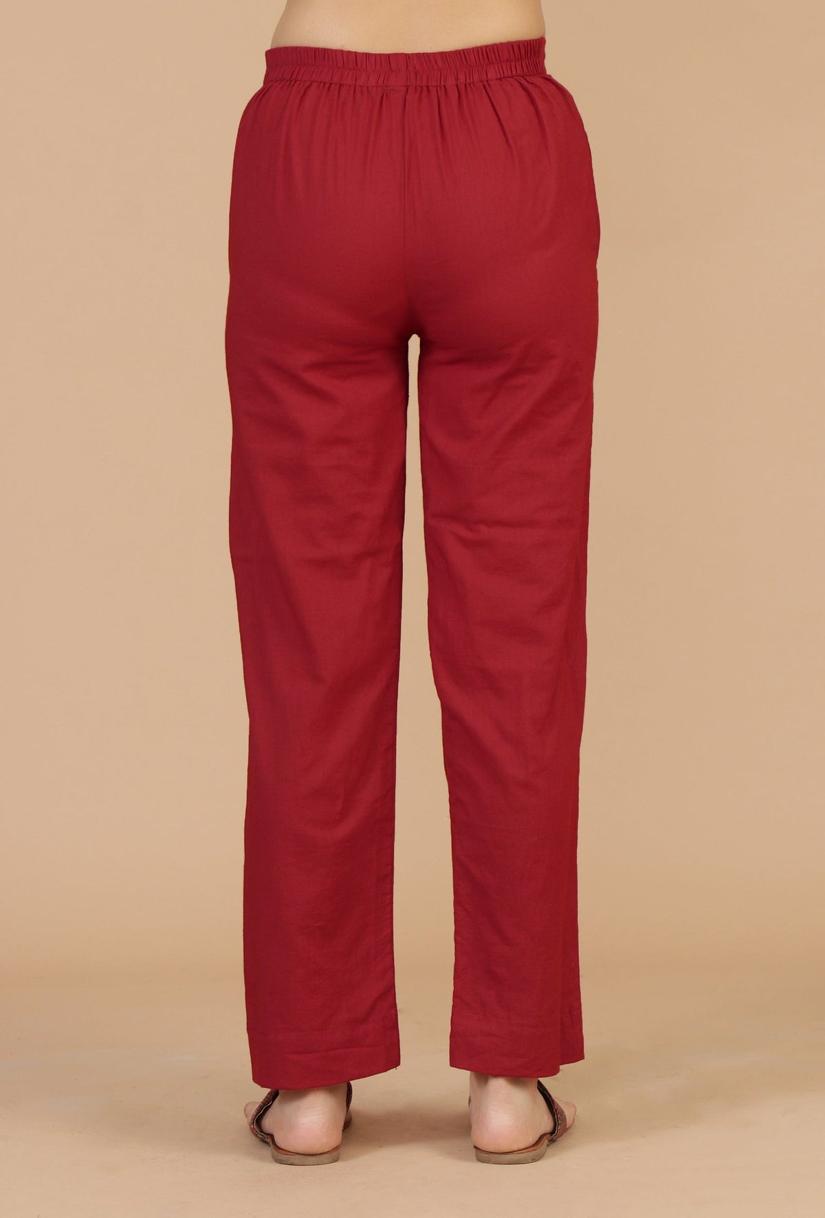 Set of 2: Maroon Rayon Hand Block Printed Flared Kurta & Solid Cotton Pants クルタ L・パンツ XS