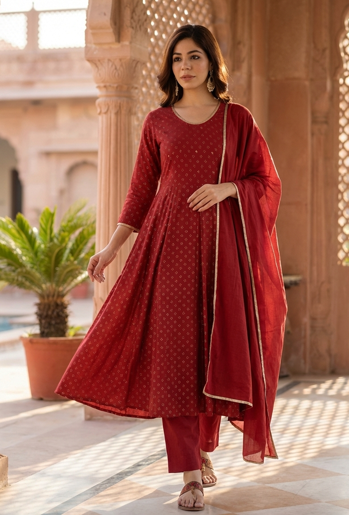 Maroon Cotton Dupatta with Gota Lace Detailing