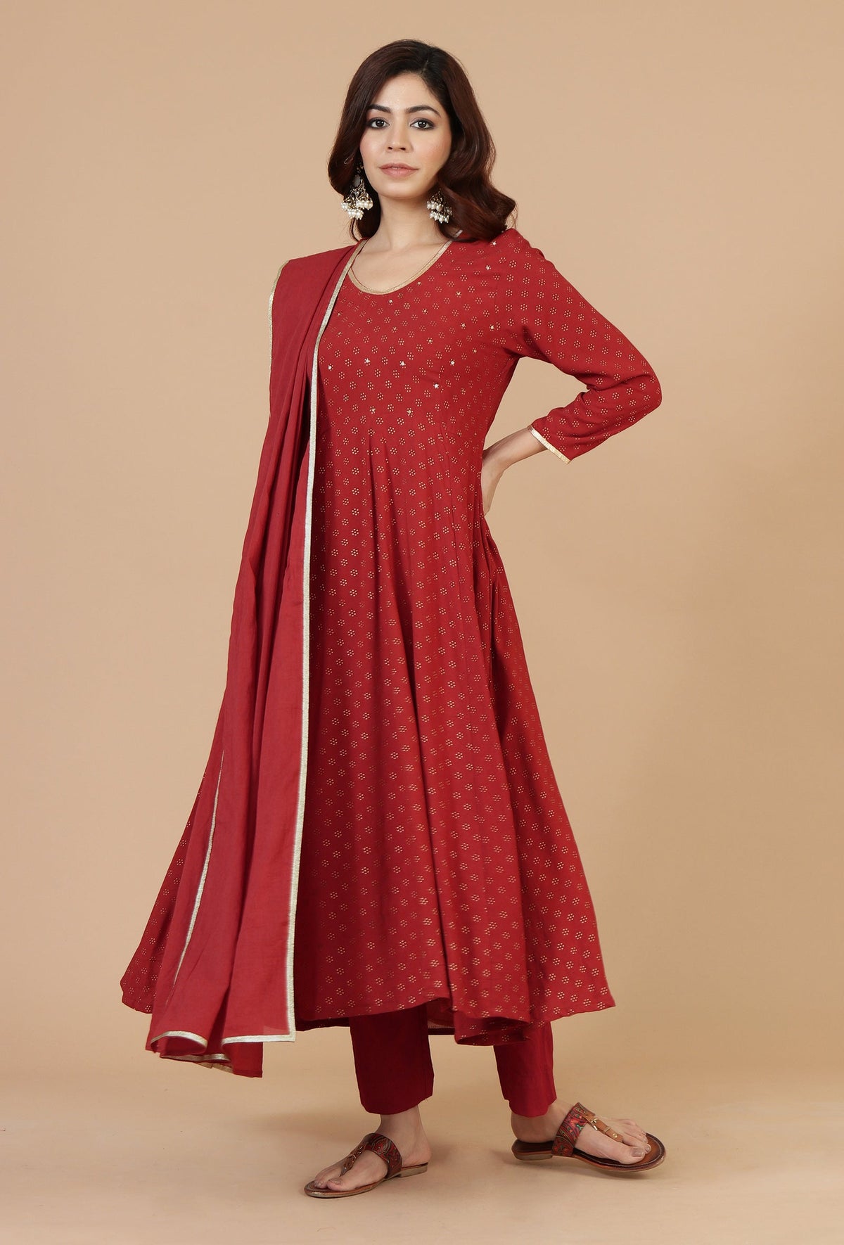 Maroon Cotton Dupatta with Gota Lace Detailing