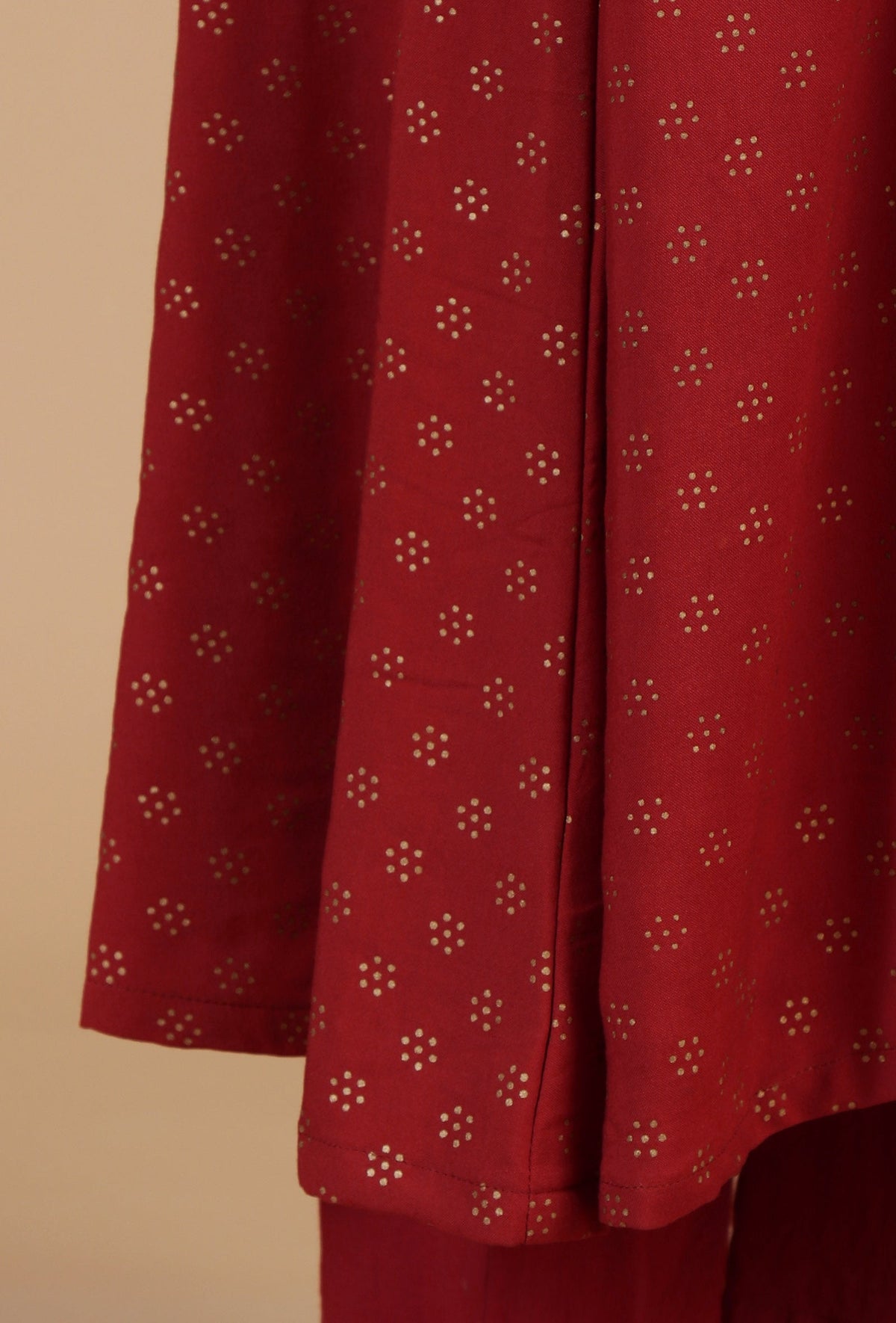 Maroon Rayon Hand Block Printed Flared Kurta サイズ M