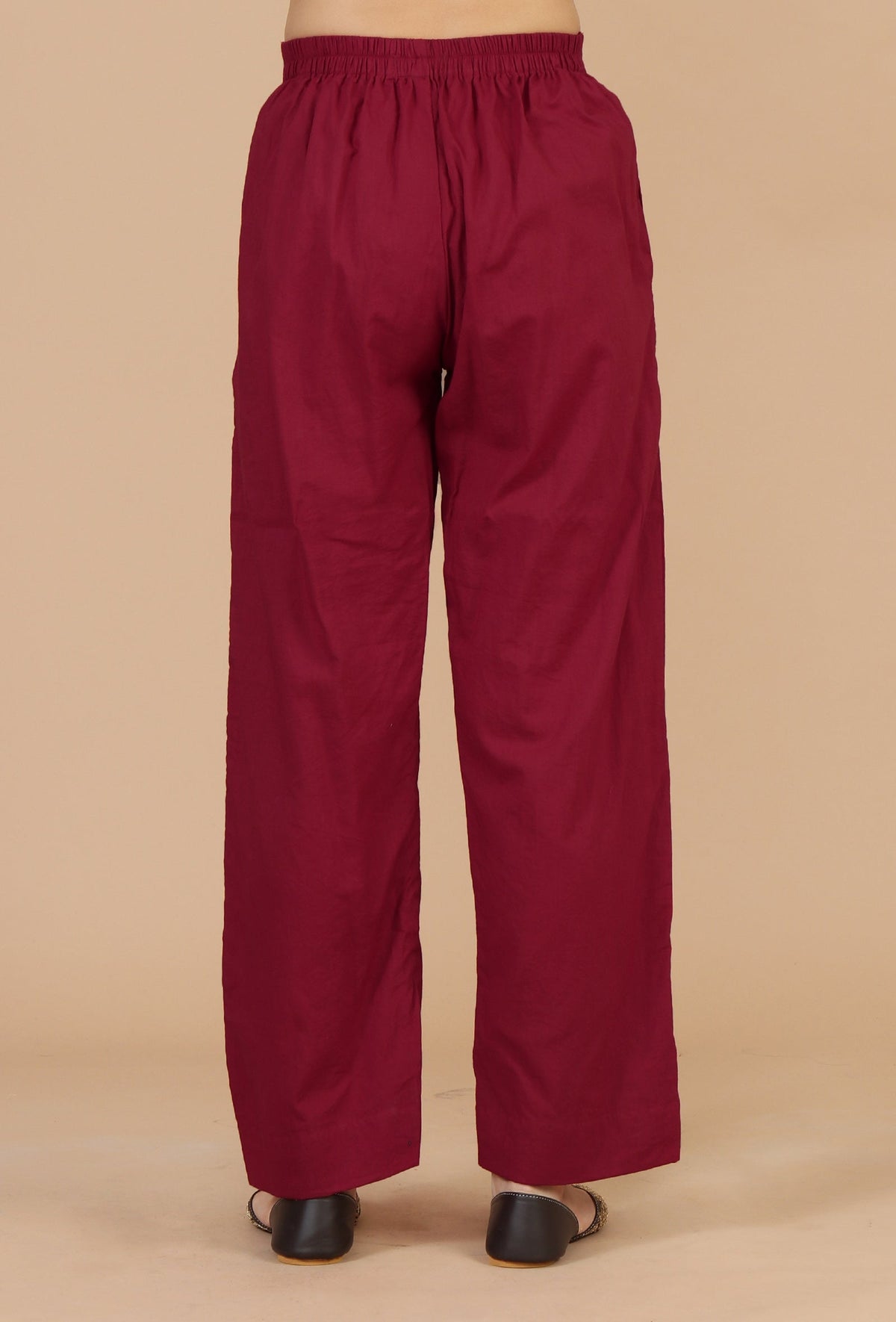 Set of 2: Maroon Hand Block Printed Straight Kurta with Solid Cotton Pants クルタ XXL・パンツ S