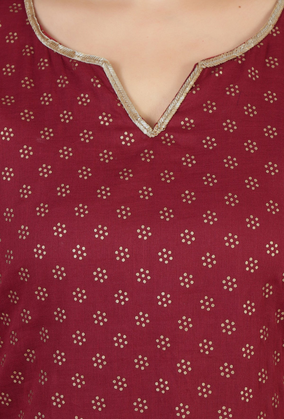 Set of 2: Maroon Hand Block Printed Straight Kurta with Solid Cotton Pants クルタ S・パンツ S
