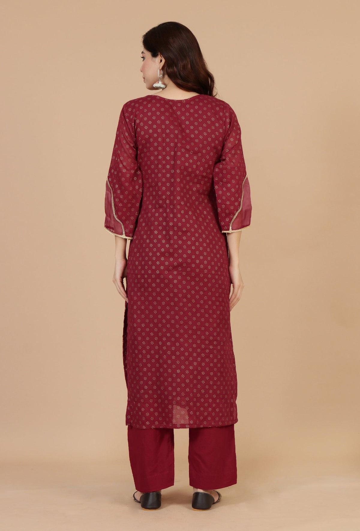 Maroon Hand Block Printed Straight Kurta サイズ M
